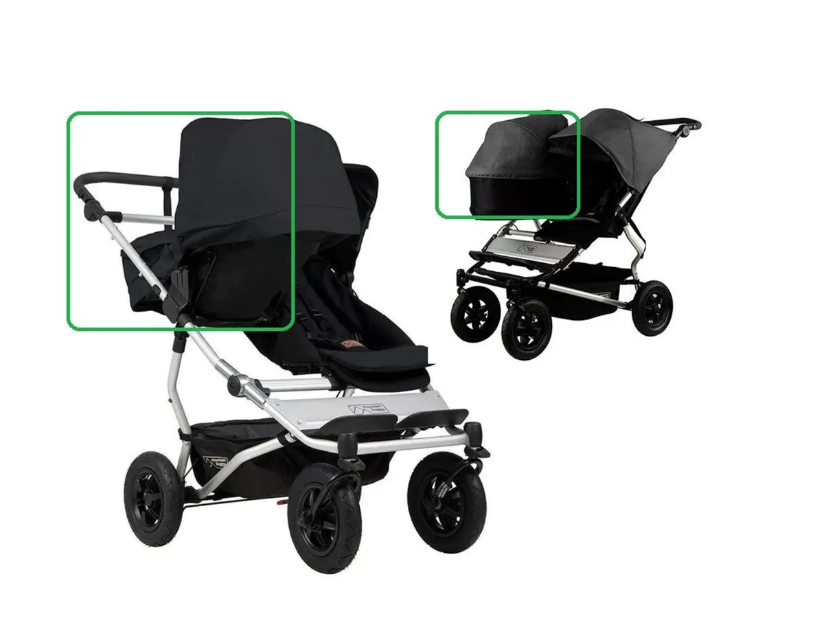 Carrycot plus rear facing seat for MB twin buggy - Image 1