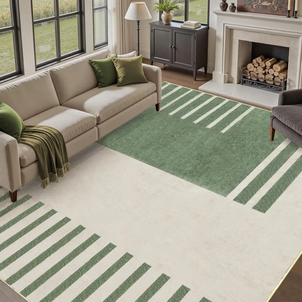 Extra Large Rugs Living Room 200x290 cm GreenCream - Image 1