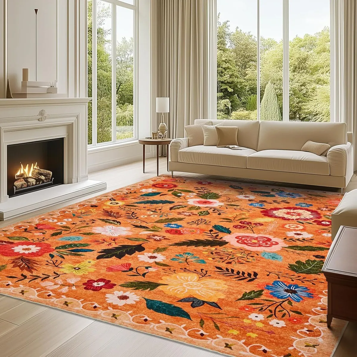 Large Rugs Living Room Low-Pile Boho Floral - Image 1