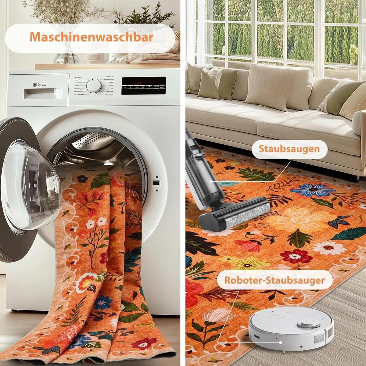 Large Rugs Living Room Low-Pile Boho Floral - Image 3