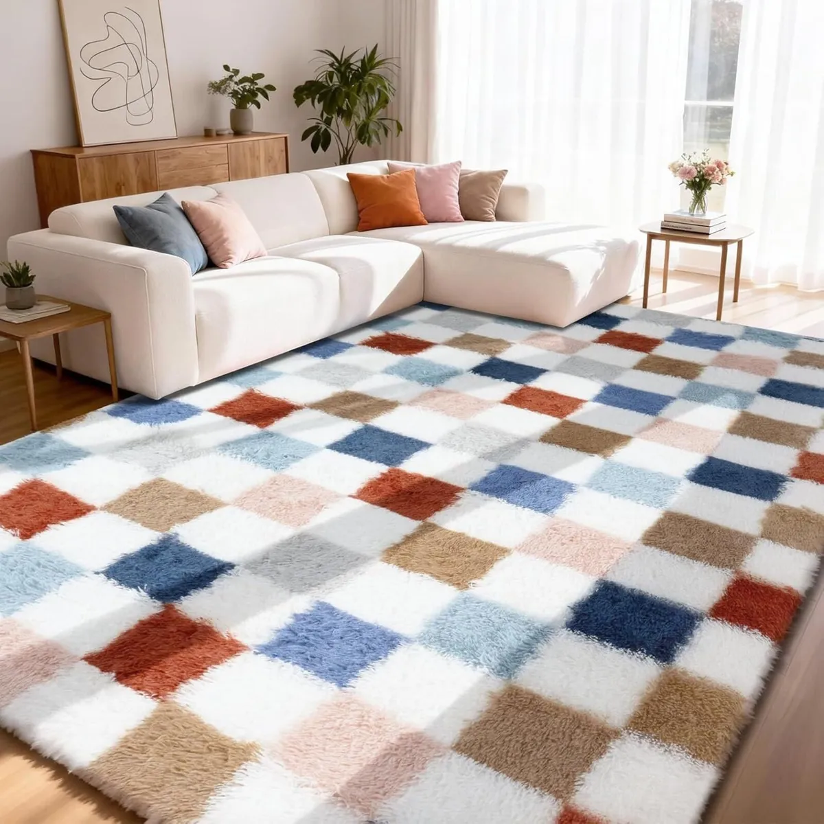 High Pile Fluffy Rug Shaggy with Geometric - Image 1