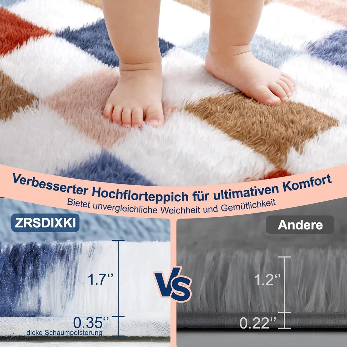 High Pile Fluffy Rug Shaggy with Geometric - Image 3