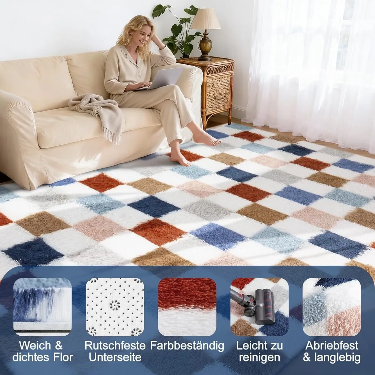 High Pile Fluffy Rug Shaggy with Geometric - Image 4