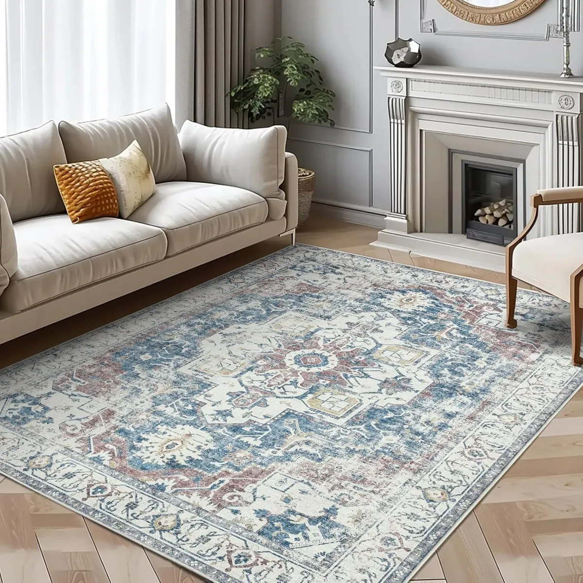 Area Rug 240x305cm Large Vintage Washable Navy - Image 1