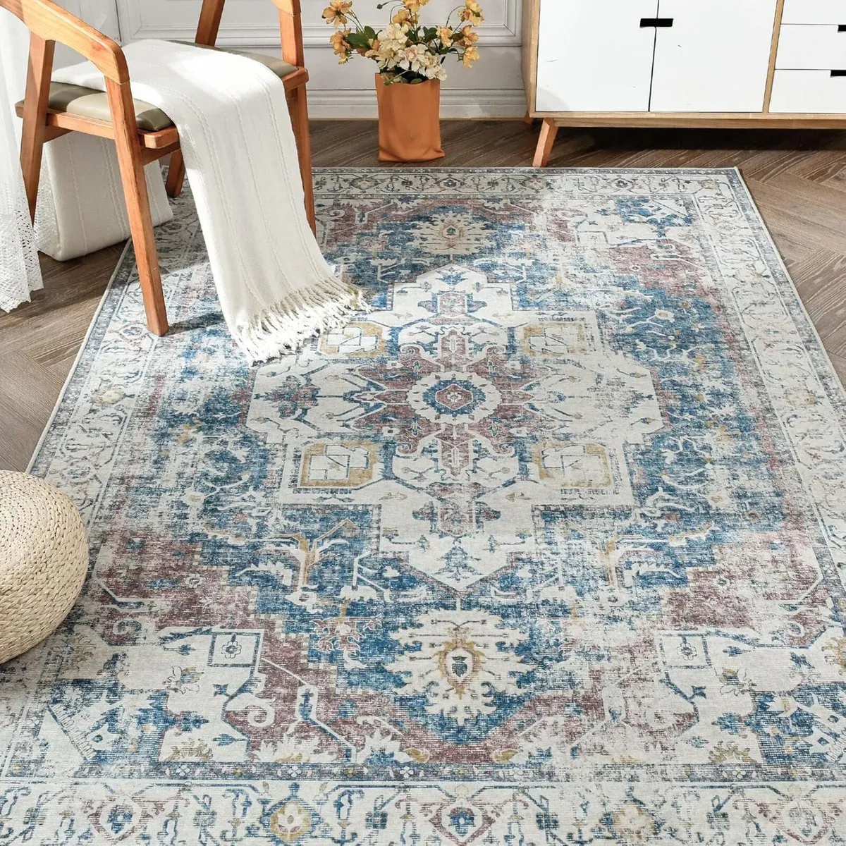 Area Rug 240x305cm Large Vintage Washable Navy - Image 2