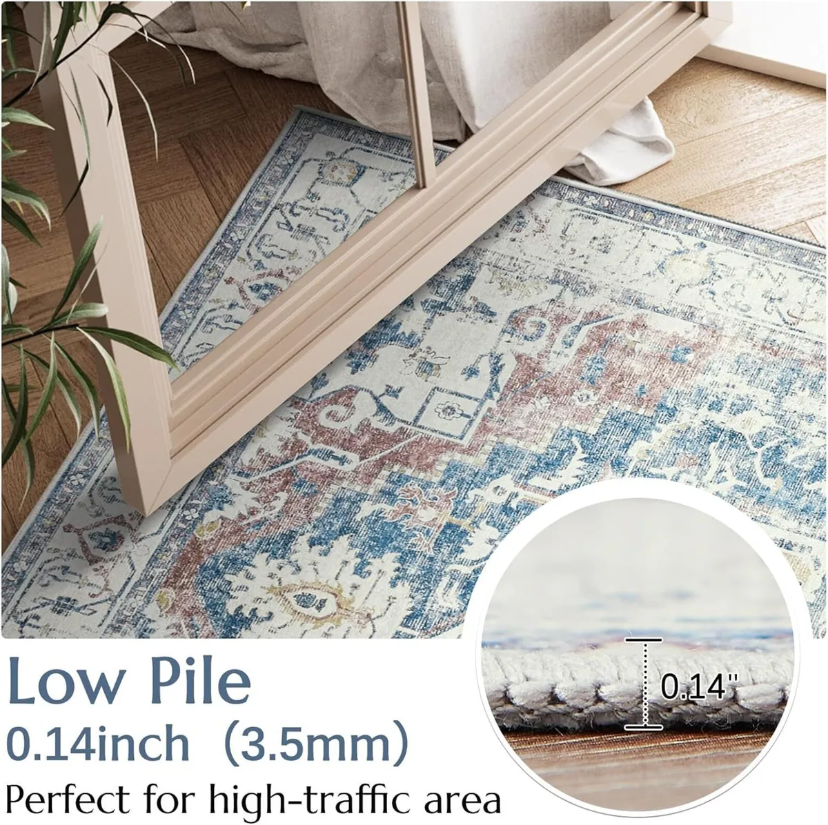 Area Rug 240x305cm Large Vintage Washable Navy - Image 4