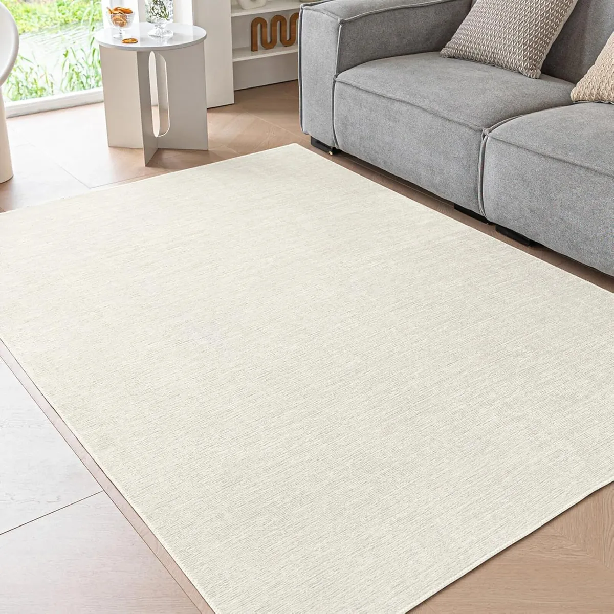 Cream Rug Thin Living Room Short Pile Rugs for - Image 1