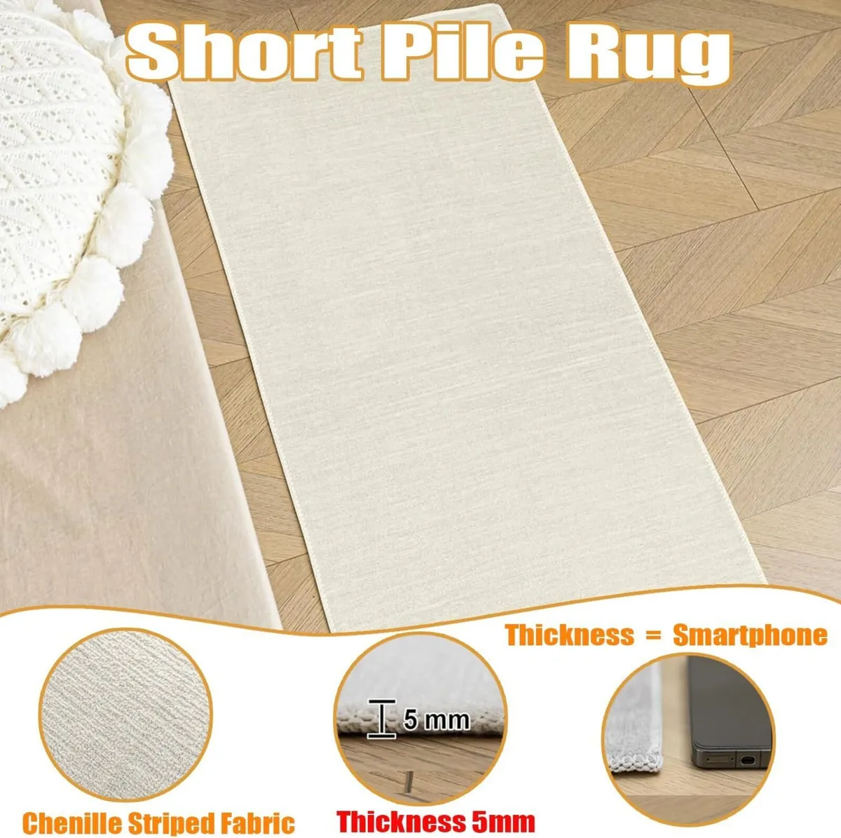 Cream Rug Thin Living Room Short Pile Rugs for - Image 2