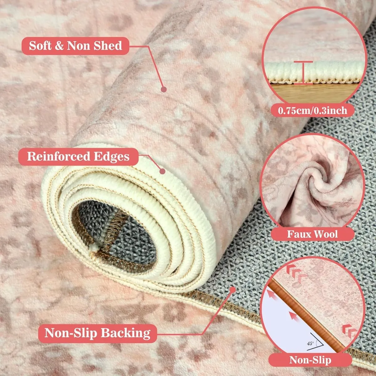 Vintage Living Room Rug 200 x 280 cm Washable - Image 3