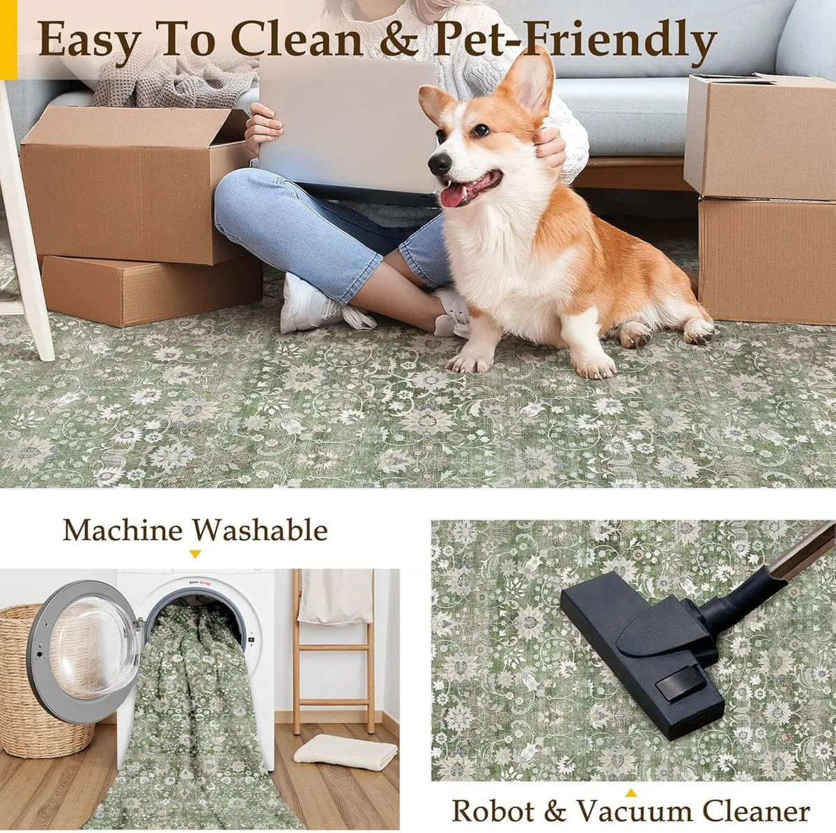 Large Area Rug Living Room 160x230cm Vintage Soft - Image 4