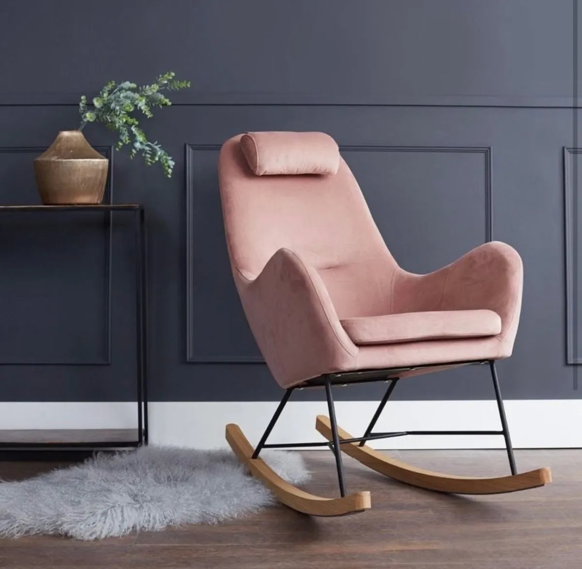 Meadows & Byrne Pink Velvet Rocking Chair Ottoman - Image 3