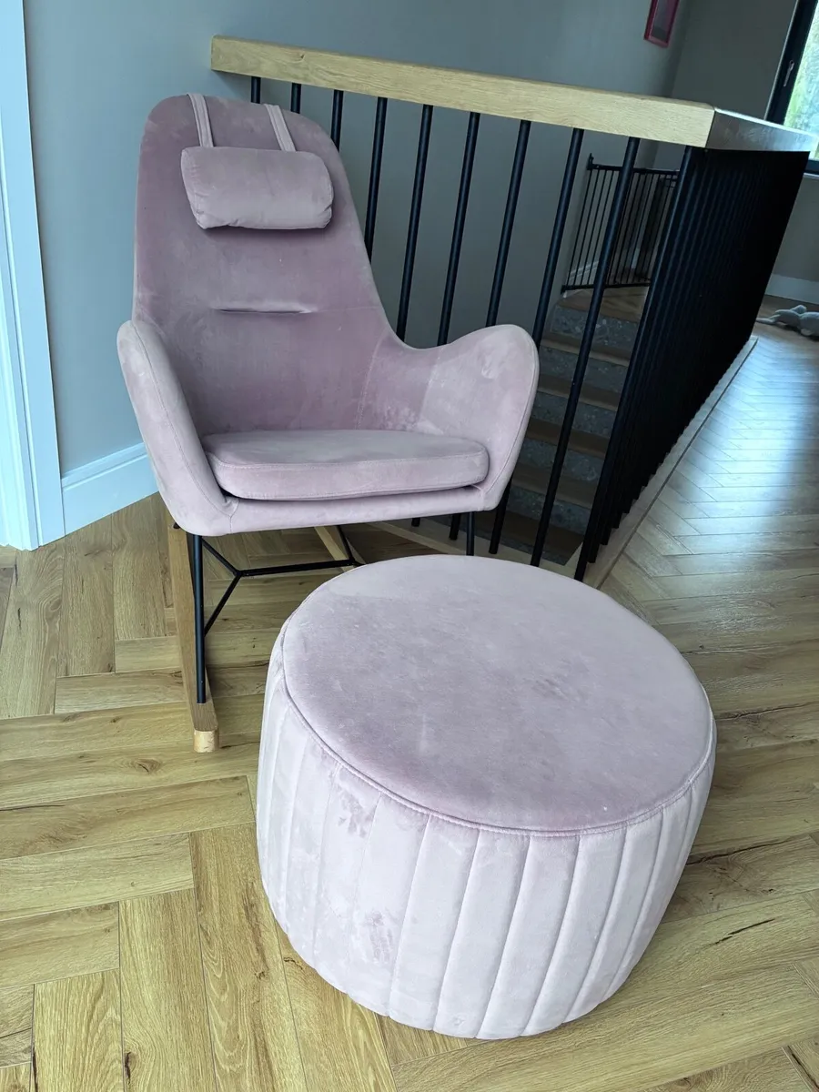 Meadows & Byrne Pink Velvet Rocking Chair Ottoman - Image 4
