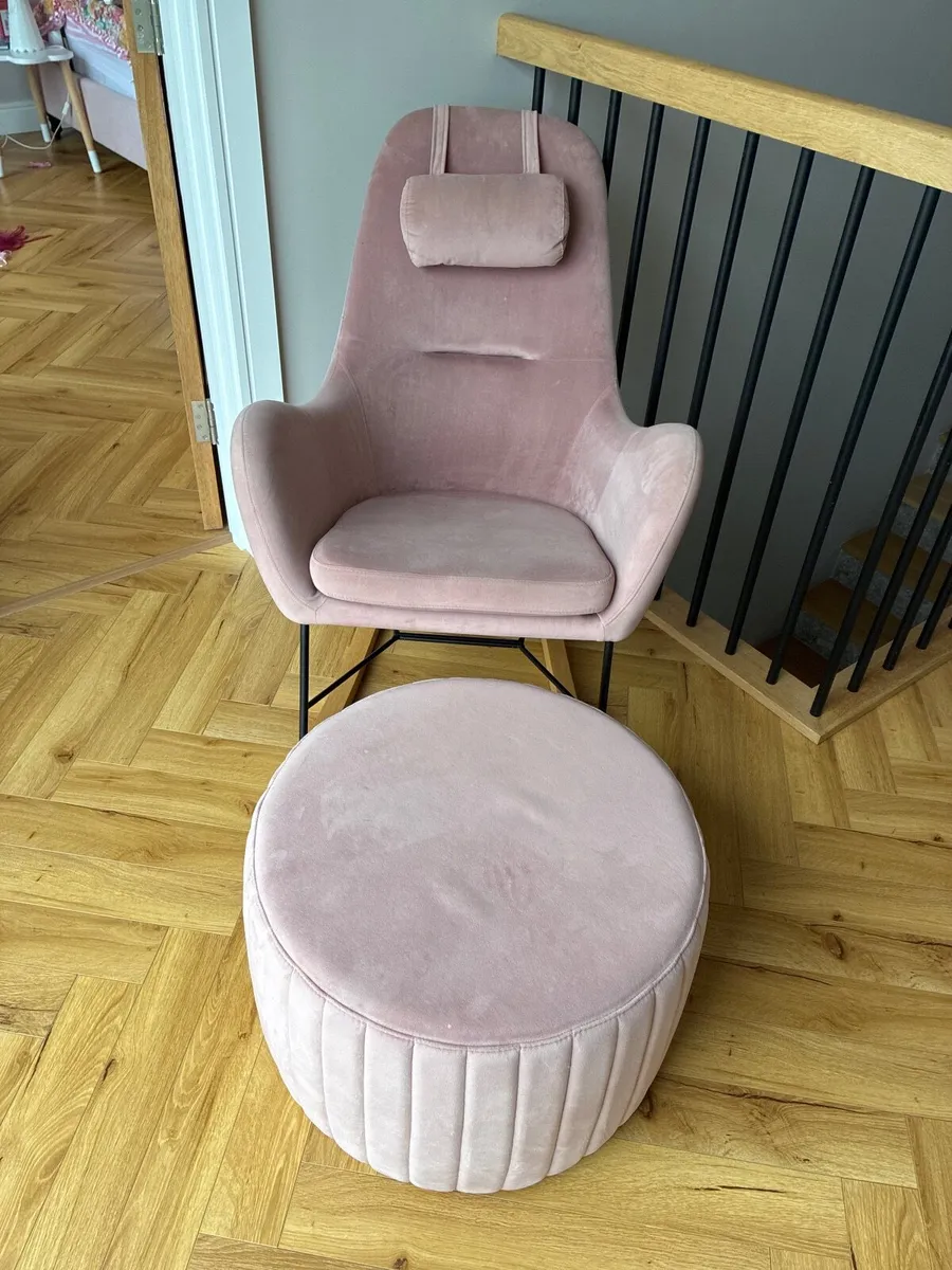 Meadows & Byrne Pink Velvet Rocking Chair Ottoman - Image 1
