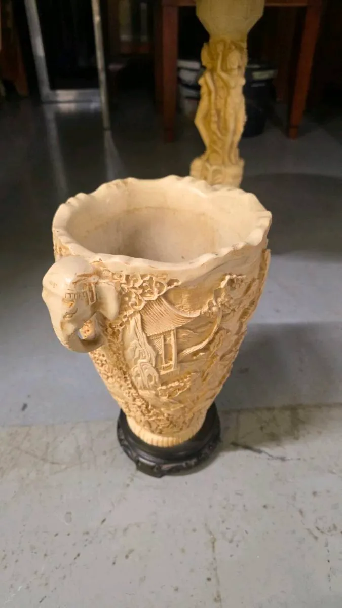 Carved White Resin Bone Celluloid Oriental - Image 4