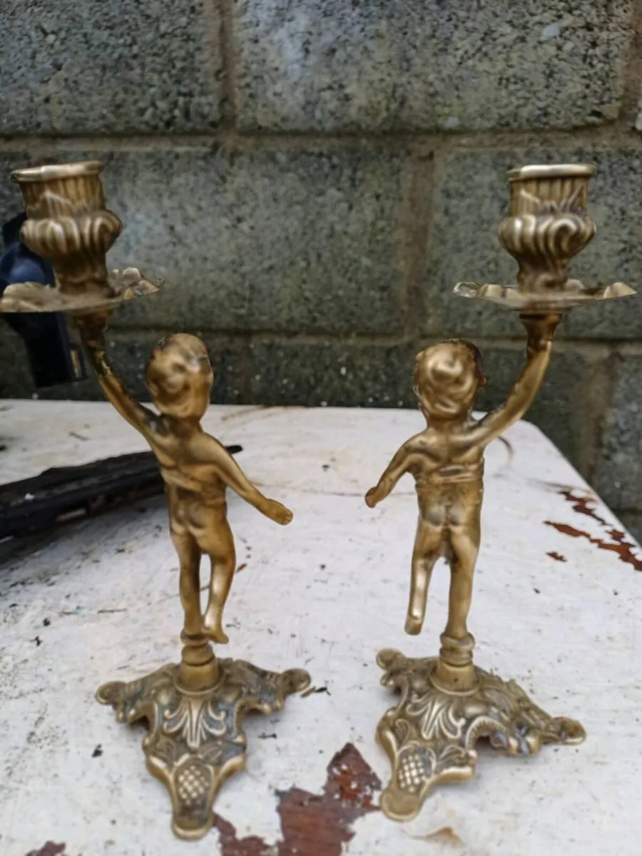 1950/60s Brass Cherub Candlesticks - Image 2