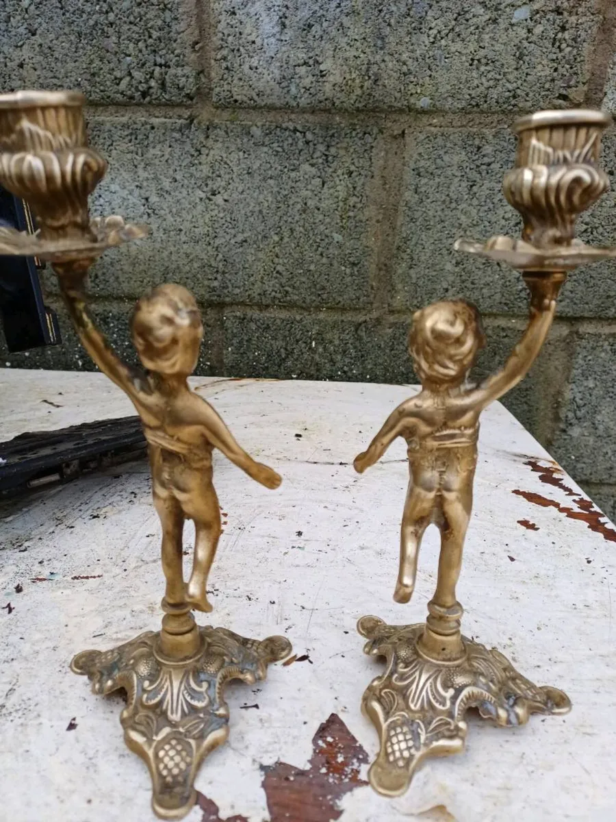 1950/60s Brass Cherub Candlesticks - Image 3