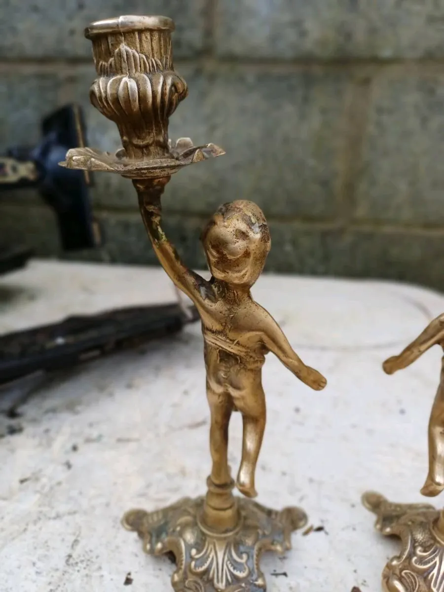 1950/60s Brass Cherub Candlesticks - Image 4