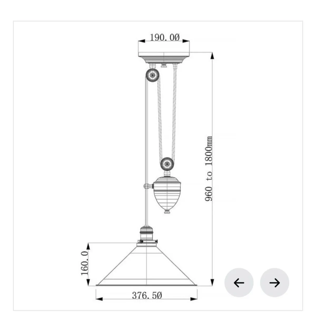 Aged Brass Rise & Fall Pendant Light - As New - Image 2