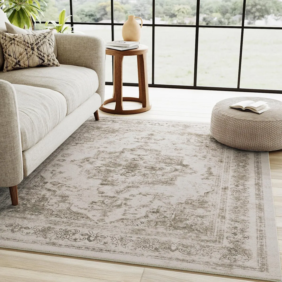 Vintage Beige Rugs Living Room Washable Non Slip - Image 3