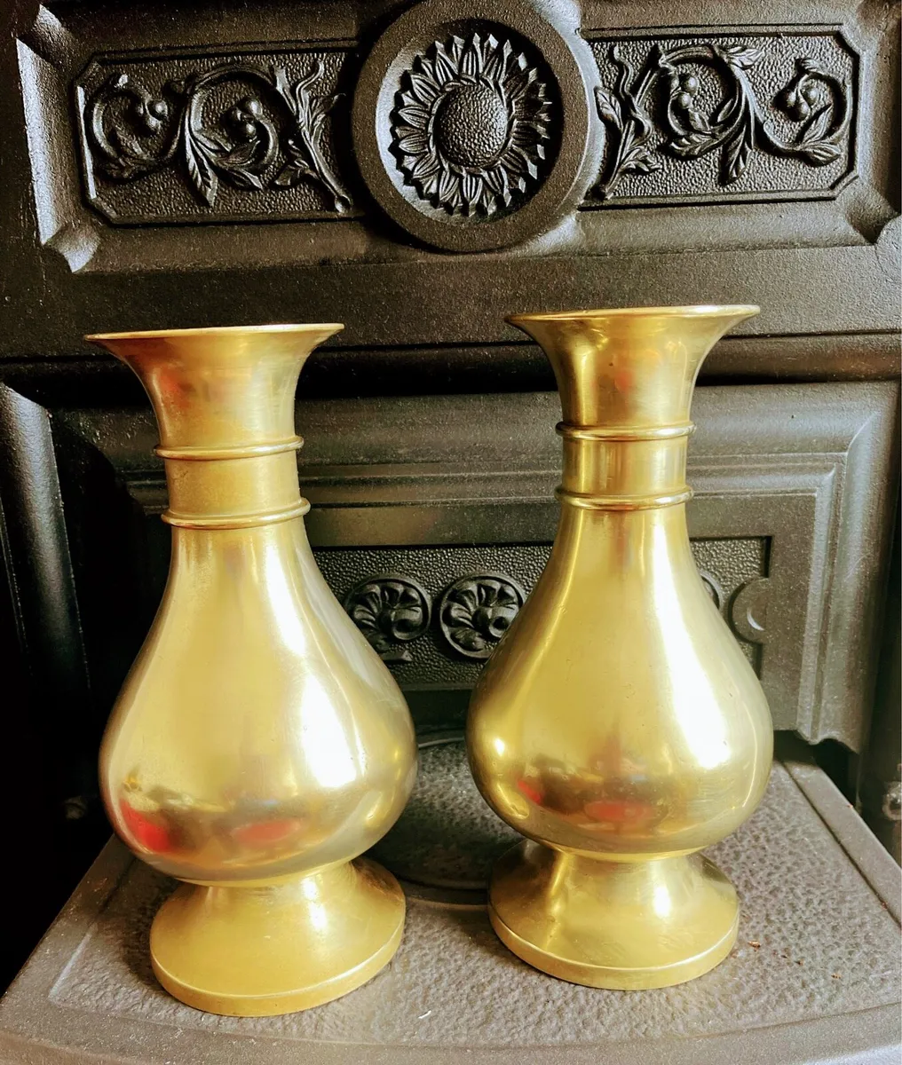 A pair of antique brass Church vases - Image 1