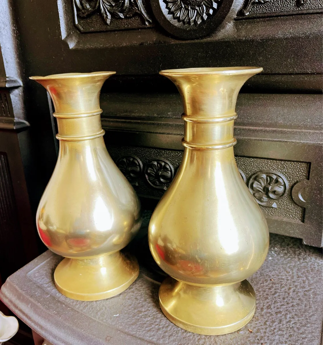 A pair of antique brass Church vases - Image 2