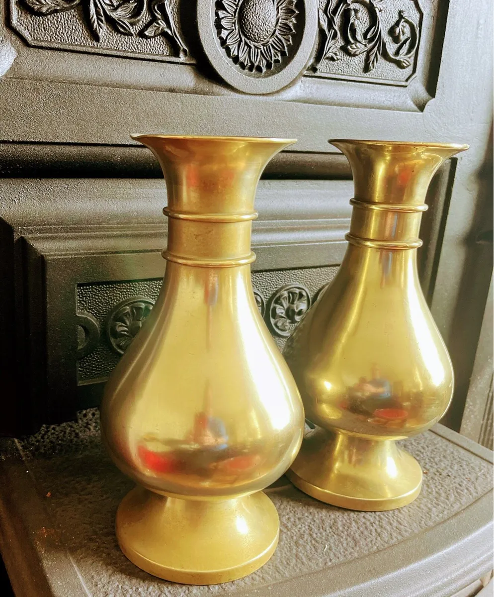 A pair of antique brass Church vases - Image 3