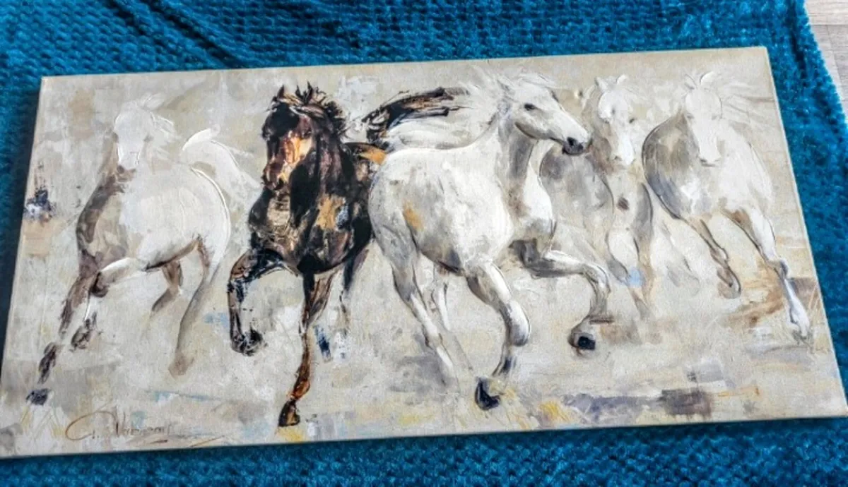 Large horses painting on canvas - Image 1