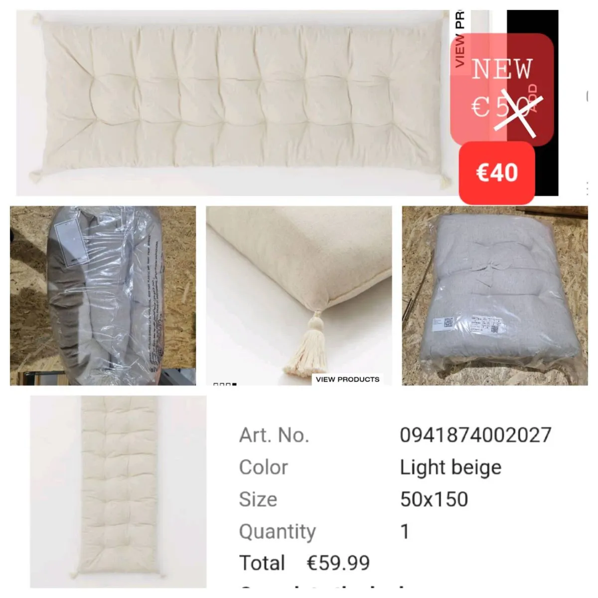 Long bench cushion grey - Image 1