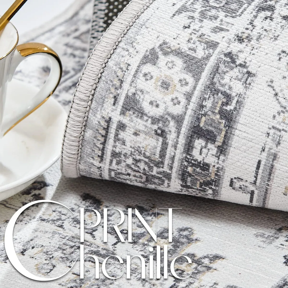 Large Rug 240x305cm Floral Grey Washable Non Slip - Image 4