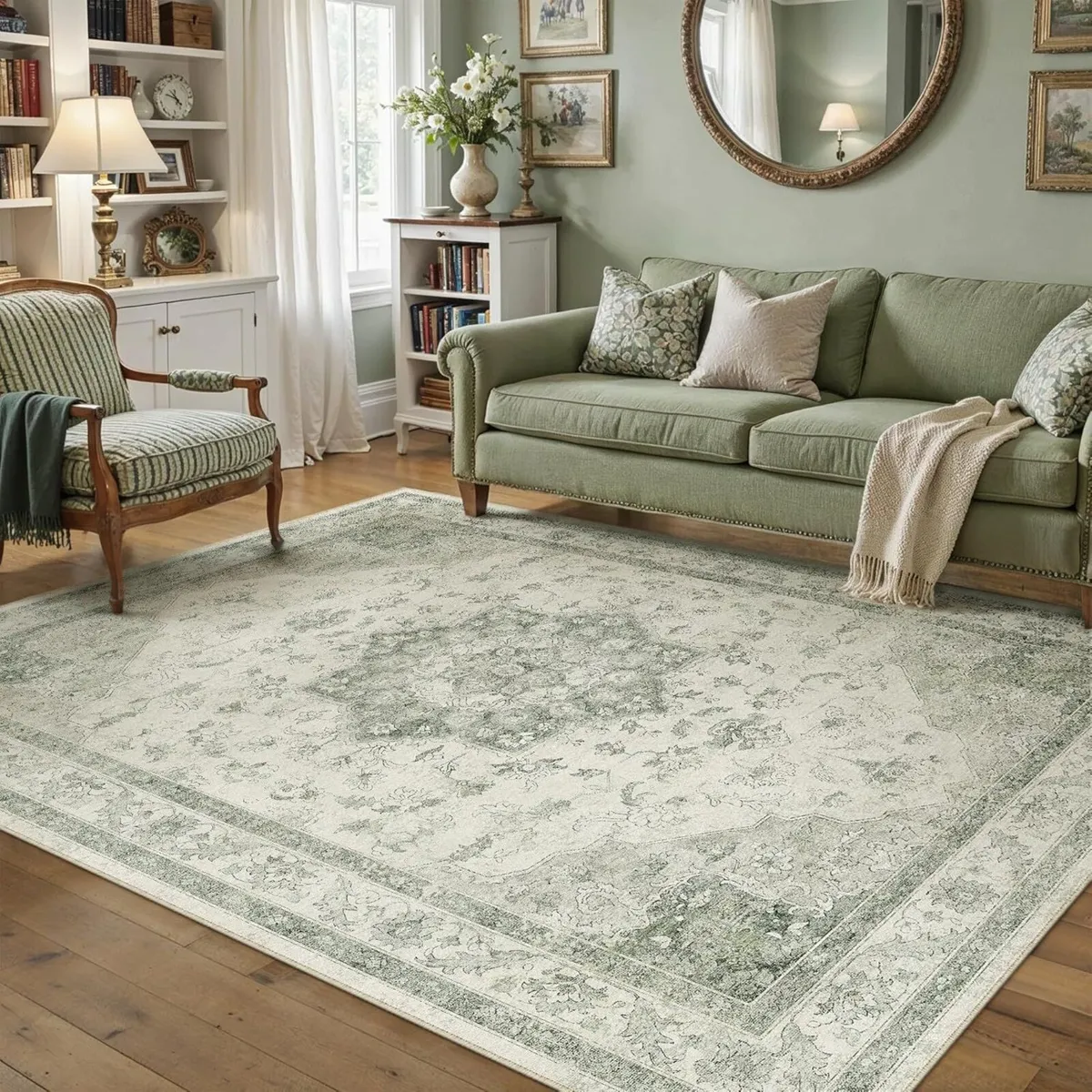 Vintage Washable Green Rugs Living Room Area Rug - Image 4