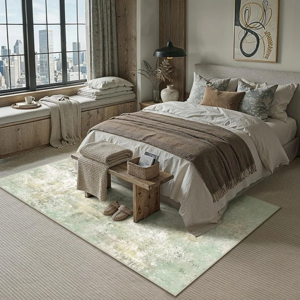 Green Area Rug Modern Abstract Rugs Living Room - Image 4