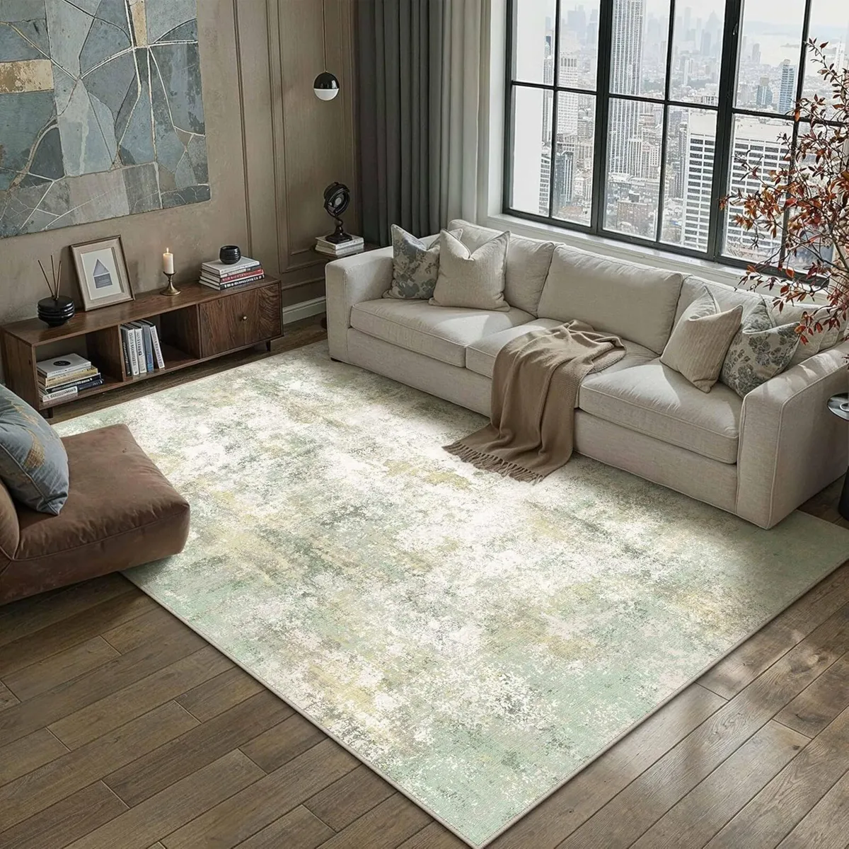 Green Area Rug Modern Abstract Rugs Living Room - Image 1