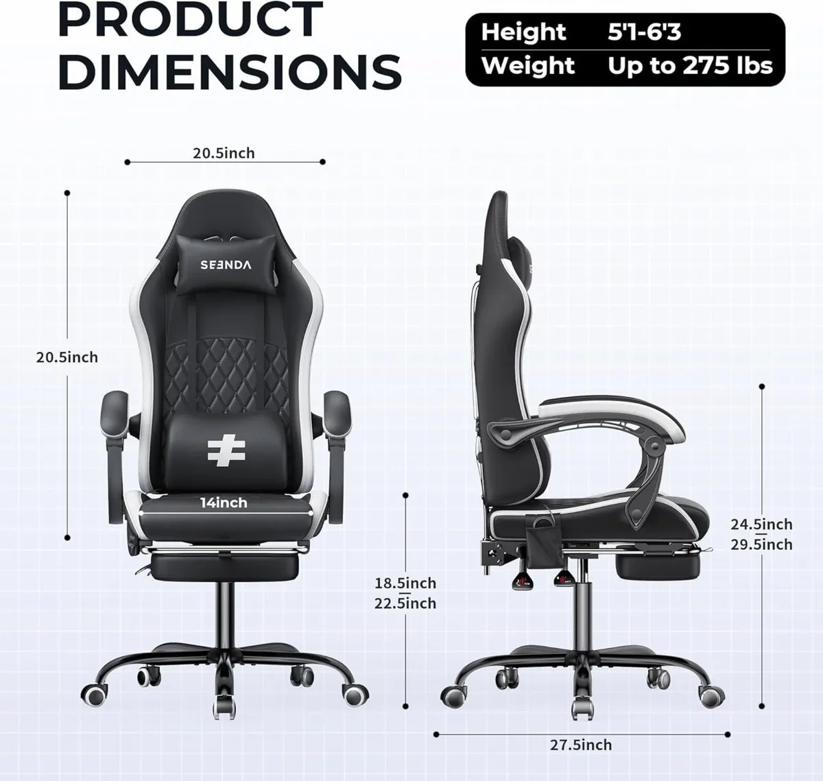 Fabric Gaming Chair with Footrest Ergonomic - Image 2