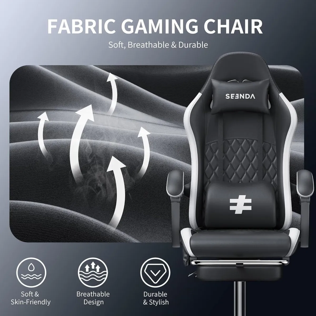Fabric Gaming Chair with Footrest Ergonomic - Image 3