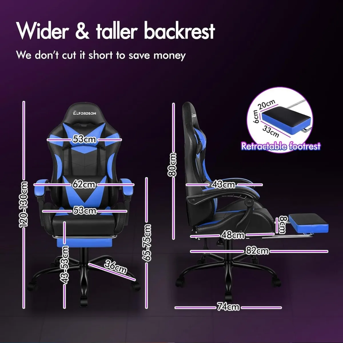 LED Gaming Chair with 8-Point Massage Ergonomic - Image 2
