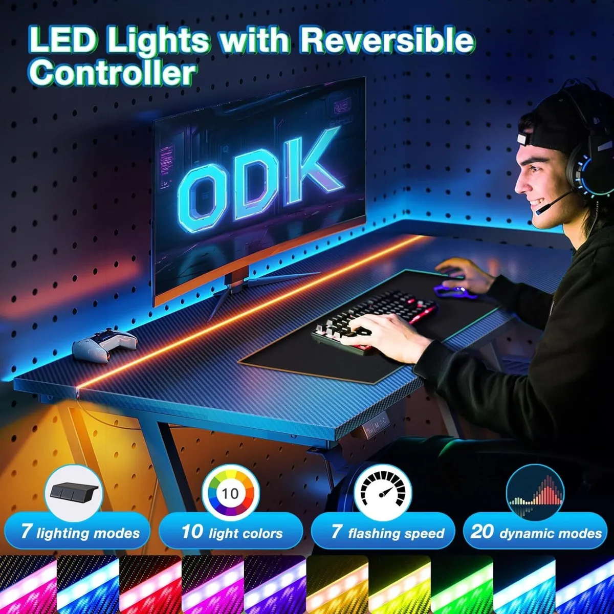 Gaming Desk with LED Lights Table Cup Holder and - Image 4