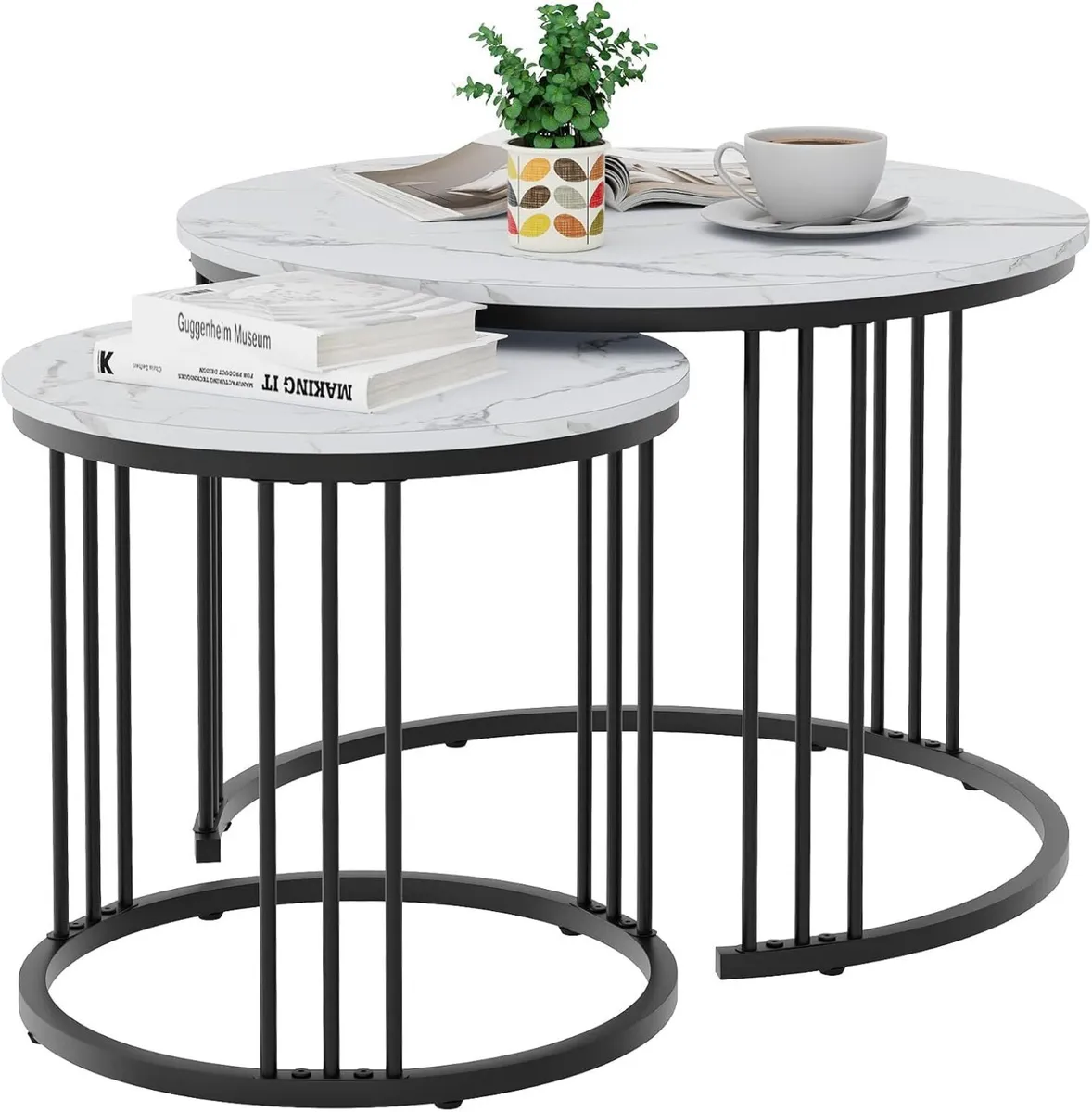 Round Coffee Tables Set of 2 End Table Nesting - Image 1