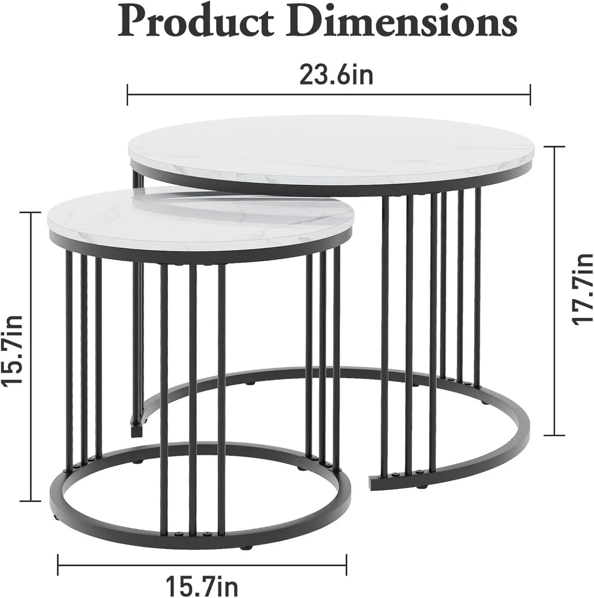 Round Coffee Tables Set of 2 End Table Nesting - Image 2