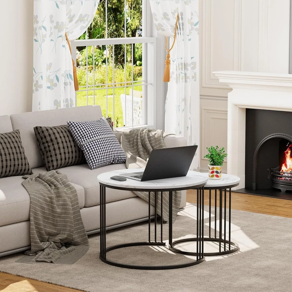 Round Coffee Tables Set of 2 End Table Nesting - Image 3