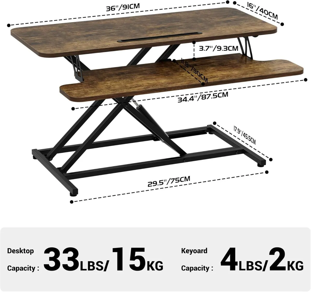 Standing Desk Converter 36/91cm Wide Height - Image 3