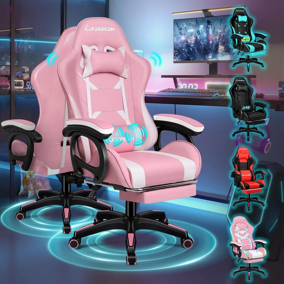 Gaming Chair with 2-Point Massage Cushion - Image 1