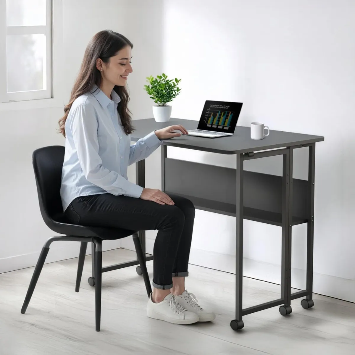 MC-126 B folding desk with shelf and castors top - Image 2