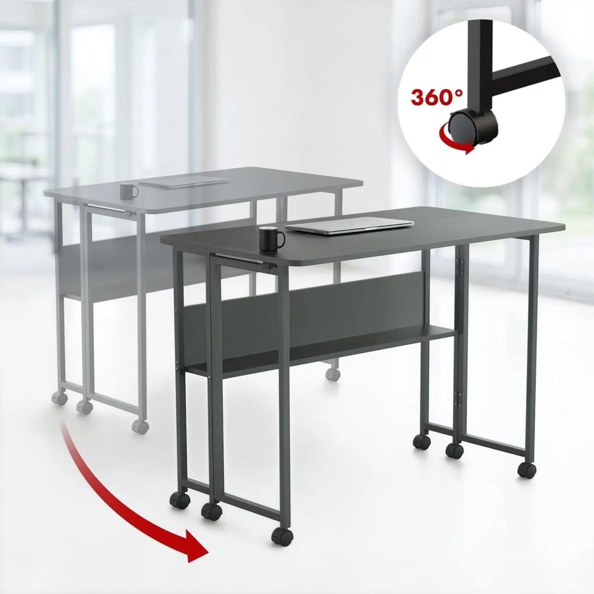 MC-126 B folding desk with shelf and castors top - Image 4