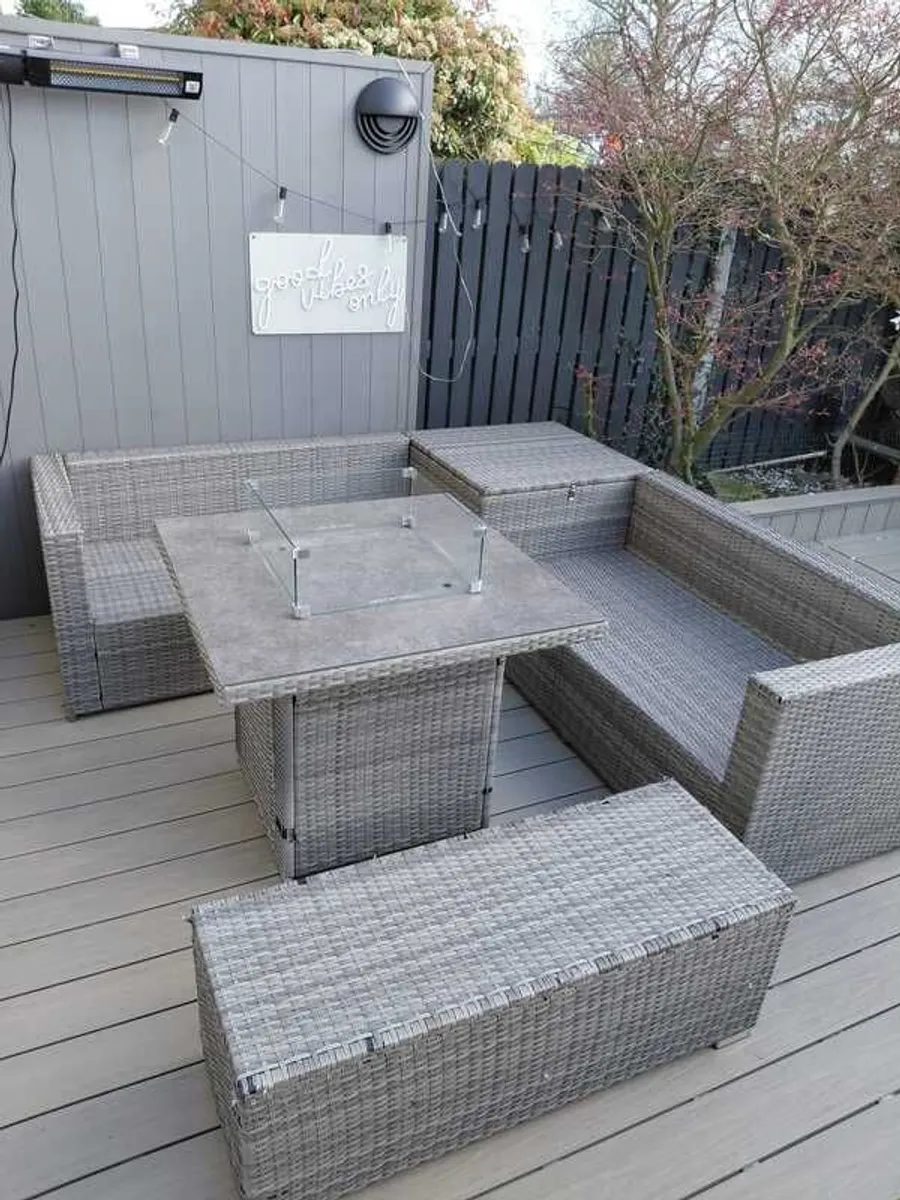 L Shaped Rattan garden funiture with firepit table - Image 2
