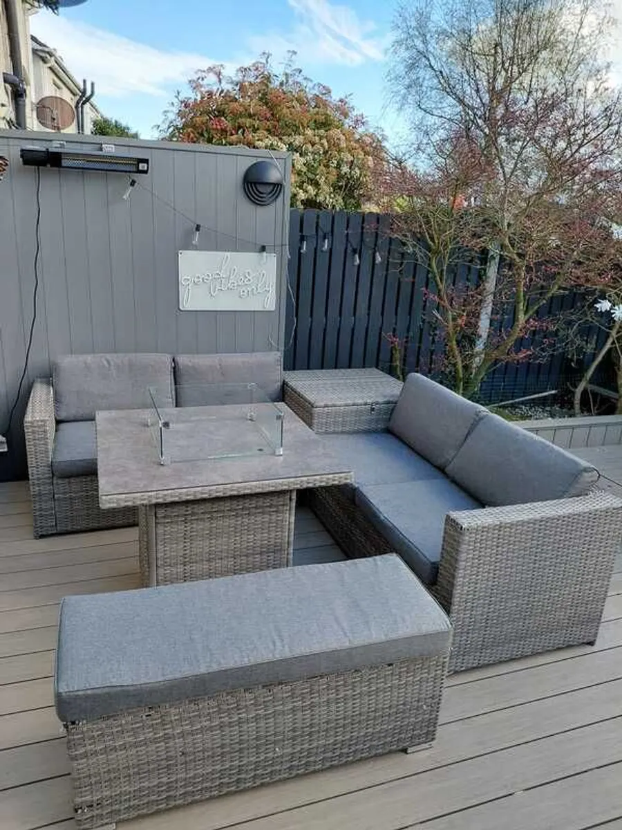 L Shaped Rattan garden funiture with firepit table - Image 3