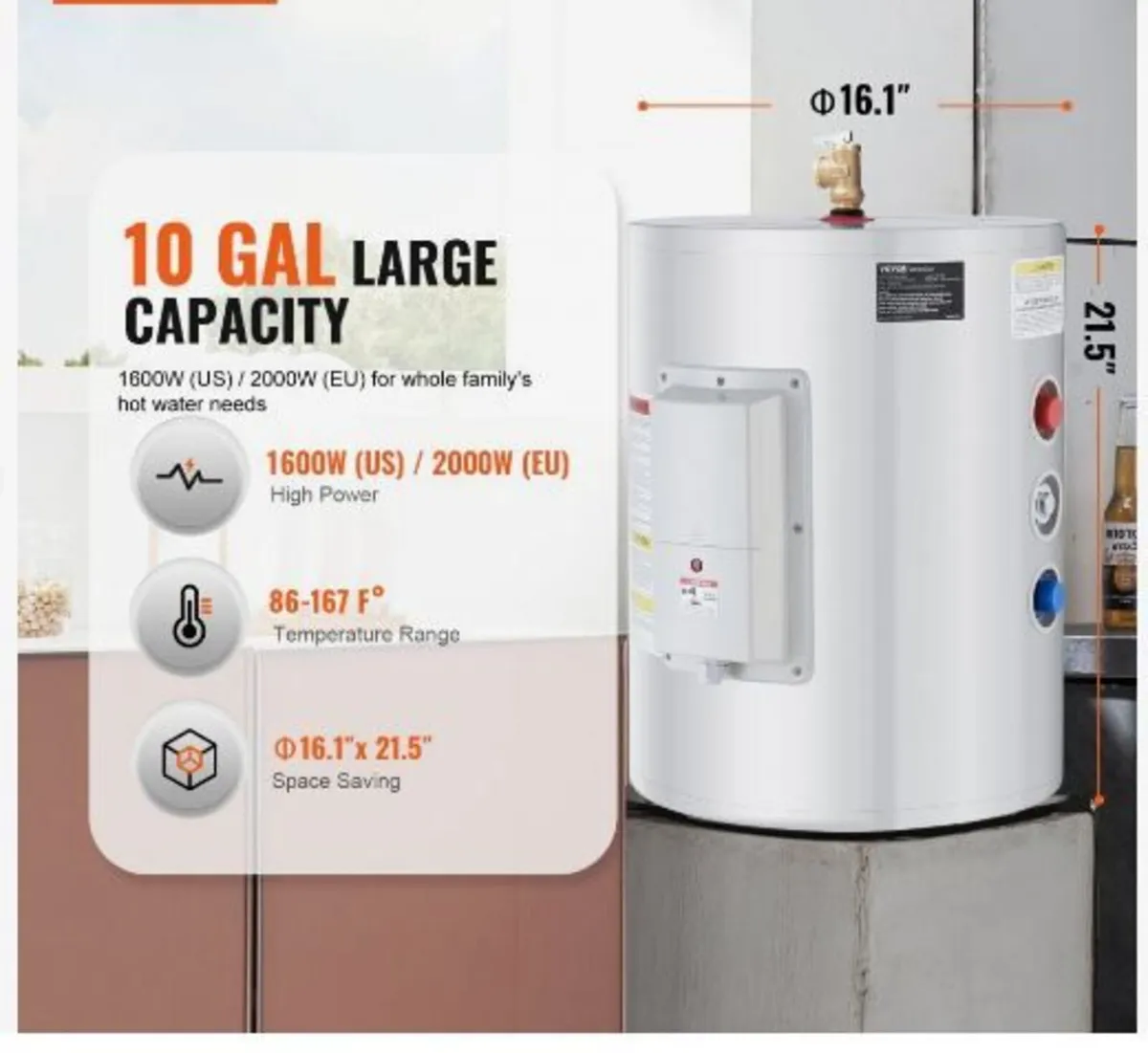 Electric Water Heater, 10 Gallon Tank Instant Hot - Image 2