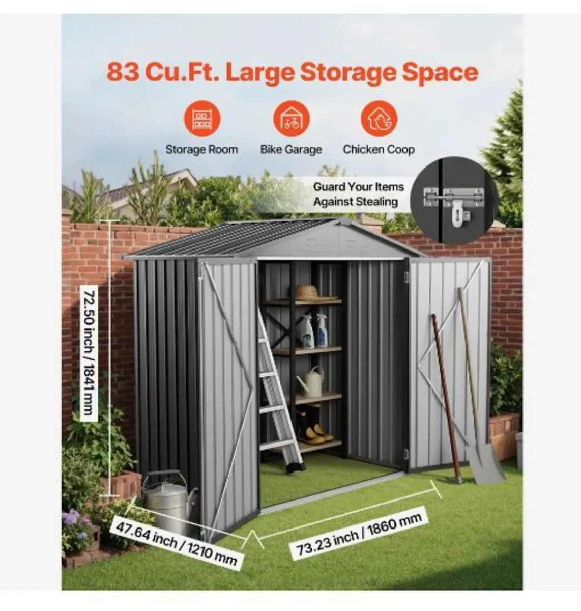 1860 x 1210 x 1841 mm Metal Garden Shed - Image 2