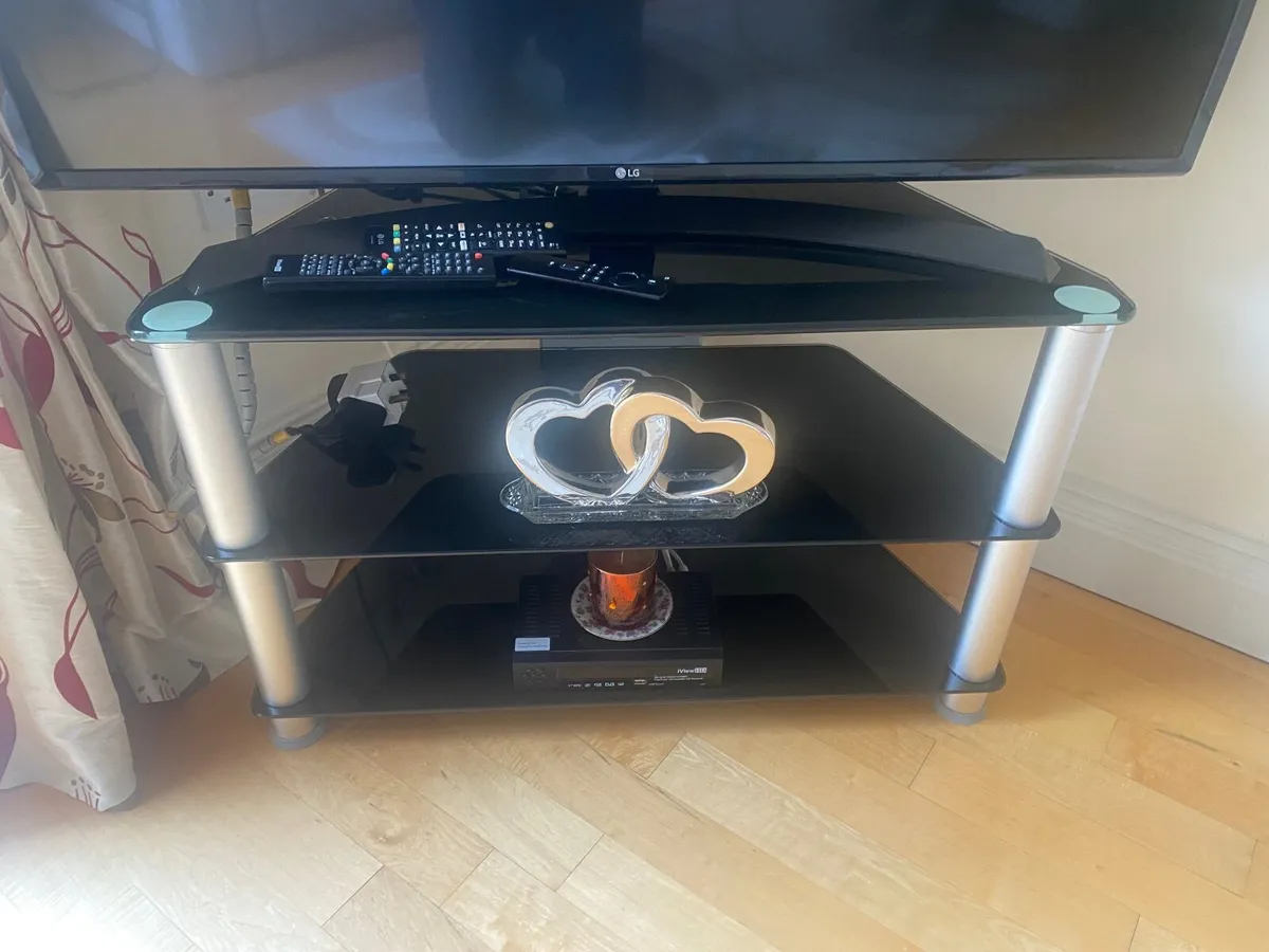 Tv unit /black glass 3 layers/ chrome stand legs