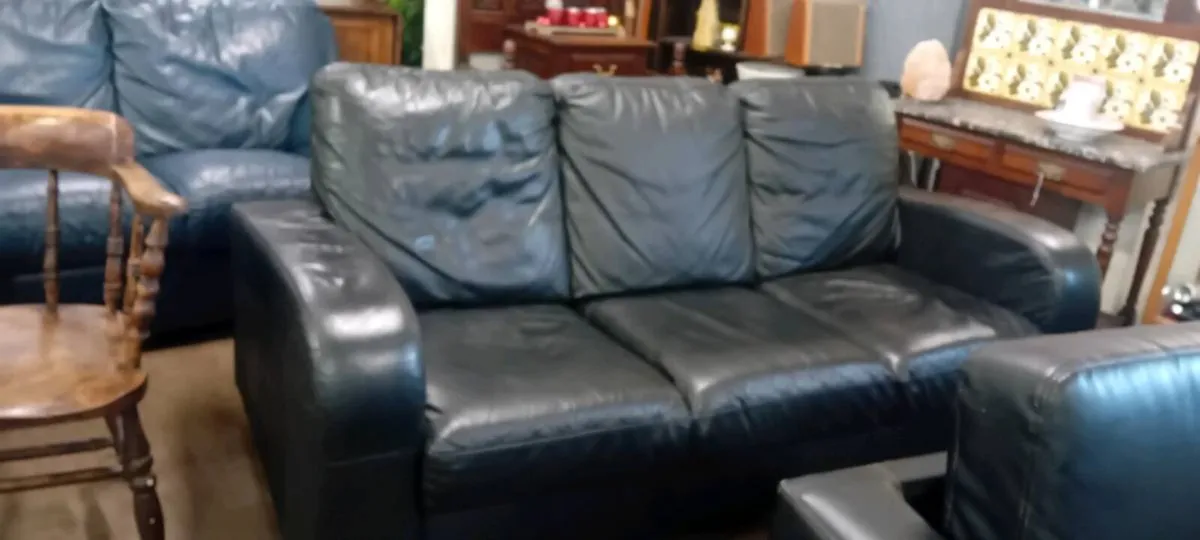 Black Leather Three Seat Sofa - Image 1