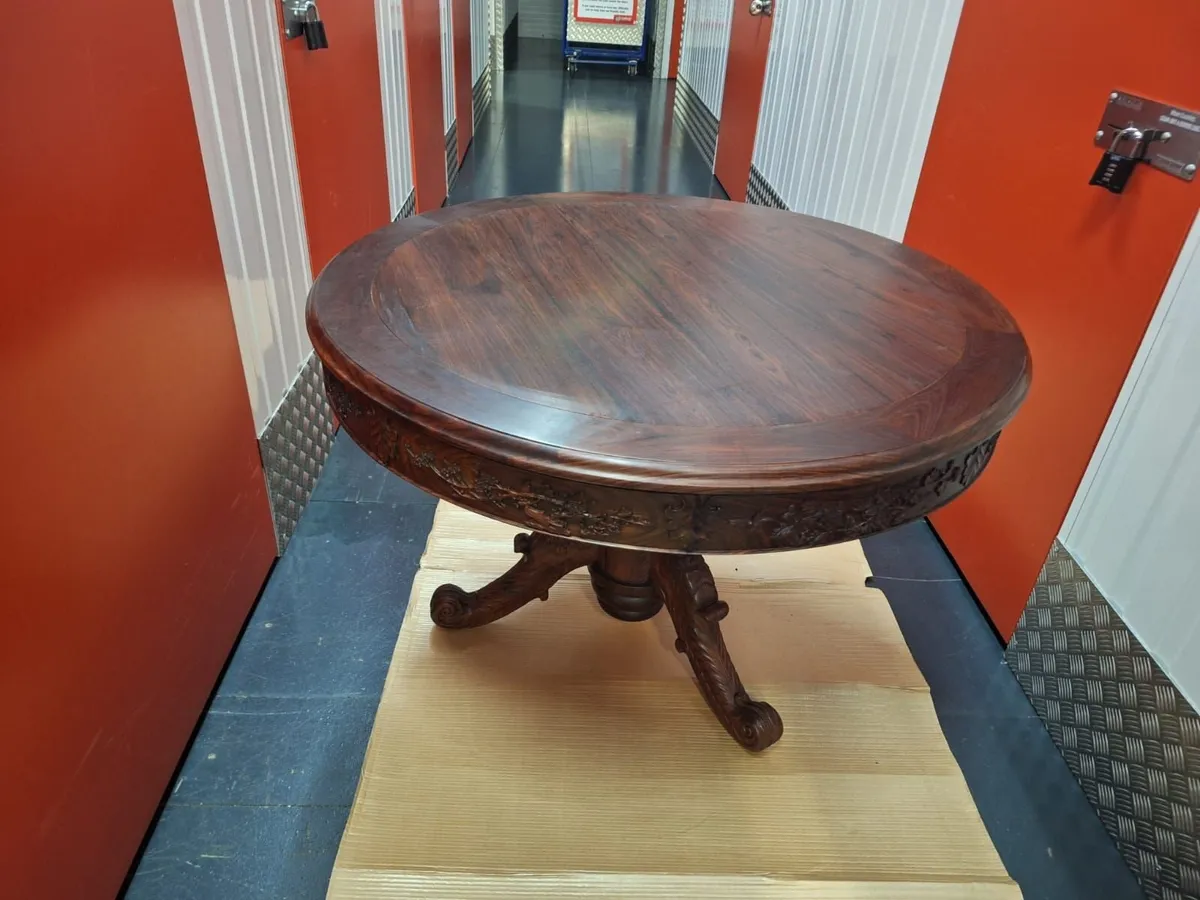 Antique Chinese Solid Wood Round Table 6 Stools - Image 4